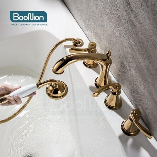 Boonion gold brass hot and cold bathroom faucet split bathtub multi-function bath modern American style