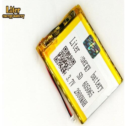 1.0MM 2pin connector 605065 2800mah 3.7V rechargeable li-polymer battery pack for e-books GPS PDA li-po battery