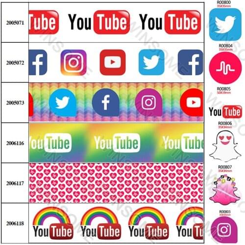 10 Yards 25mm/38mm/50mm/75mm Social Media Printed Grosgrain/Satin Ribbon Gift Packing 30pcs Planar Resins 200507 200611