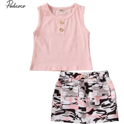 2020 Baby Summer Clothing Toddler Kids Baby Girl Clothes Set Vest Tops Shirt Camo Sheath Skirts 2Pcs Outfits Set 6M-5T