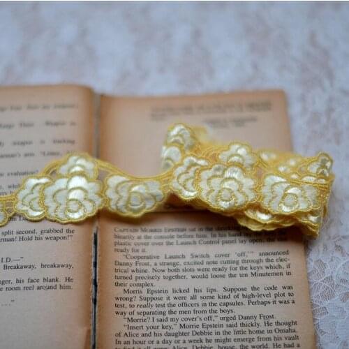 3 Meters Yellow Beauty Lace Trimmings Vintage Style Lace Ribbon Fabric 4cm Width