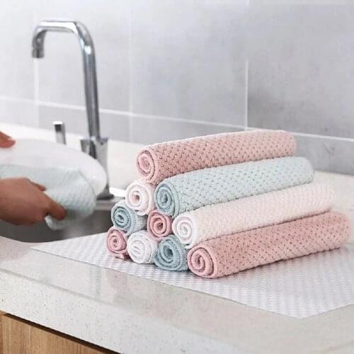 3PCS Coral Fleece Scouring Pad Towel Absorbent Cloth Sink Wipe Cleaning Towels Household Kitchen Cleaning Tools