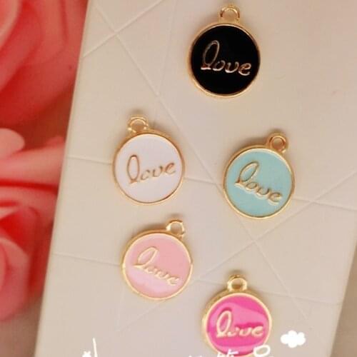 30pcs/lot love size 12*15mm round pendant Disc alloy enamel Charm tag DIY accessories of necklace bracelet headdress handmade