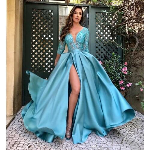 CloverBridal Shinning Glitter Sexy Deep V neck High Slit Prom Dresses 2021 Special Occasion Dress robe de soirée femme WP9839