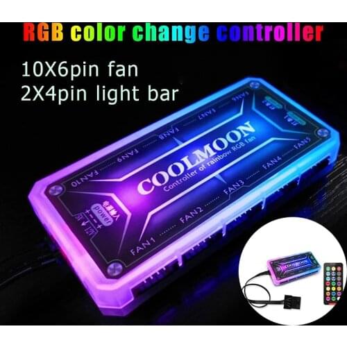 COOLMOON RGB Fans Remote Controller 12V 5A LED Color Controller With 10pcs 6pin Fan Port 2pcs 4pin Light Bar Port Fan Controller