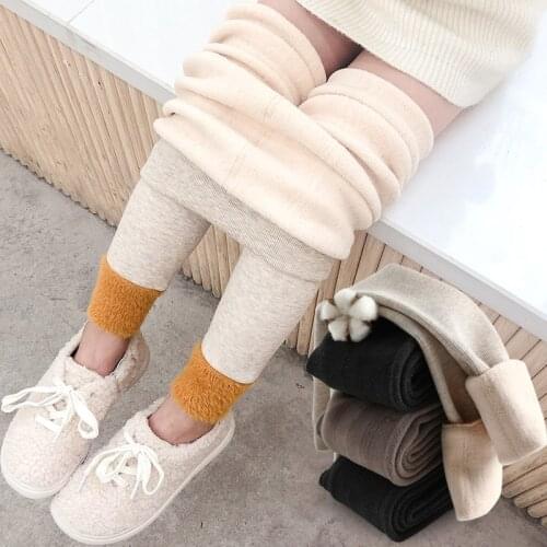Child girls warmer Thicken leggings Fleece Lining baby kids Contrast pants winter cotton Plus velvet stripe patchwork trousers