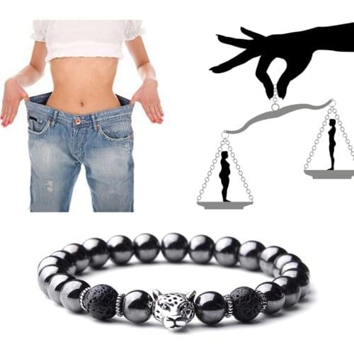 Men Stone Bracelet Hematite Bead Weight Loss Therapy Bangles For Men Women Owl Leopard Charm Bracelet Energy Balance Jewelry