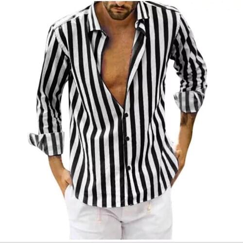 European American Explosion Models Hot Selling Striped Long-Sleeved Casual Mens Shirts