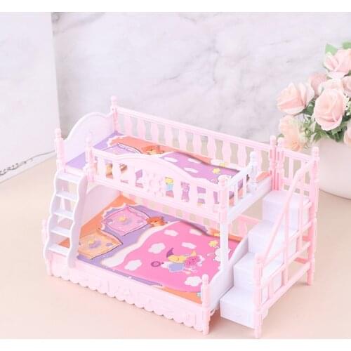 1 PC 22 * 11.5 * 14 cm Doll Toy Furniture European Style Bunk Bed Double Bunk Bed Girl Birthday Toy