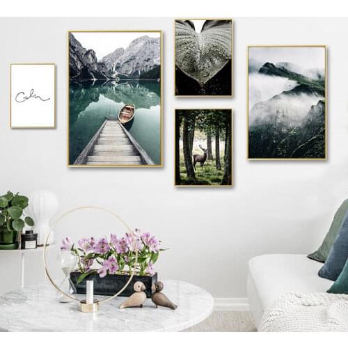Mountain Lake Reflection Picture Nature Scenery Scandinavian Poster Nordic Decoration Print Landscape Wall Art Canvas Painting