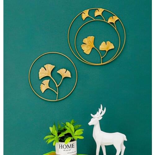 Nordic INS Creative Iron Art Golden Leaf Shape Wall Hanging Decoration Modern Metal Round For Bedroom Living Room Wall Decor