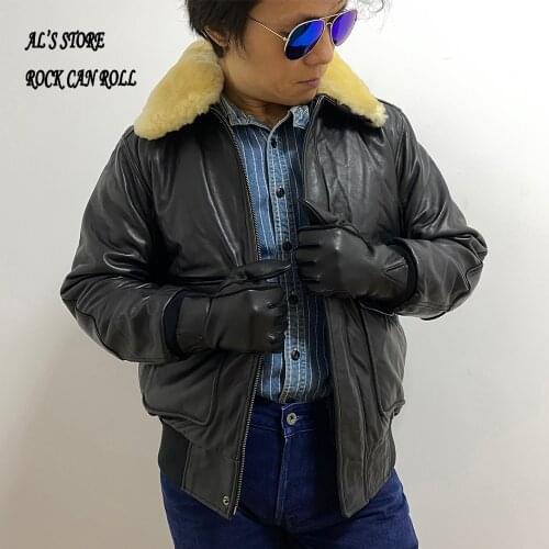 1232 Big USA Size Air Force Flight Suit G1 Pilot Thick Warm Real Fur Collar Genuine Sheep Leather Jacket