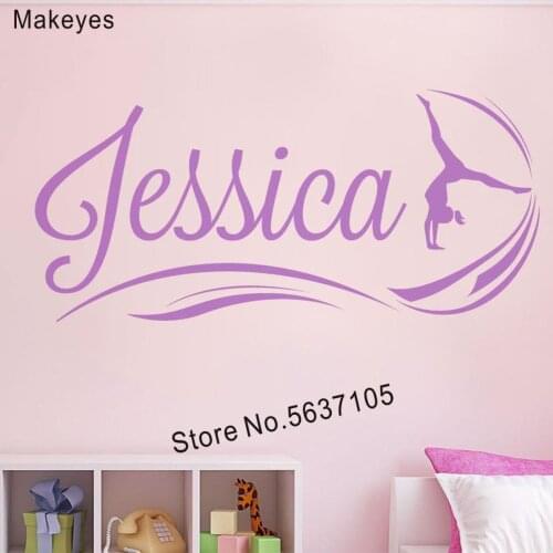 Makeyes Personalized Names Wall Decal Girls Yoga Wall Sticker Gymnast Wall Decor Vinyl Kids Rooms Children Sticker Wall Art Q562