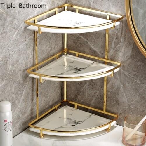 Nordic Metal Rack Ceramic Storage Tray Three Layers Home Dressing Table Holder Restroom Wash Supplies Shelf Bathroom Accessories