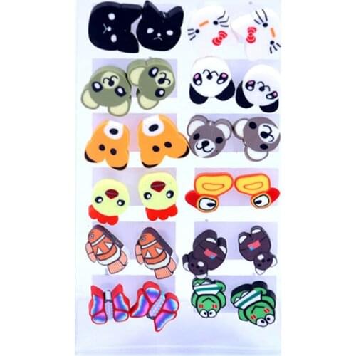 ISINYEE 12 Pair/set Fashion Small Cute Animal Flower Fruit Stud Earrings Sets For Women Girls Kids Lovely Earring Trendy Jewelry