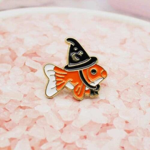 Cartoon Fun Animal Fish Wear Hat Enamel Brooch Goldfish Alloy Badge Pin Clothes Bag Accessories Woman Jewelry Gift For Friends