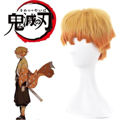Reneecho Demon Slayer Cosplay Agatsuma Zenitsu Wig Men short orange gradient synthetic wig