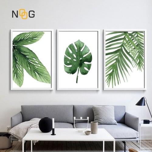 NOOG Watercolor Leaves Wall Art Canvas Painting Green Style Plant Nordic Posters and Prints Picture Modern Home Decoration
