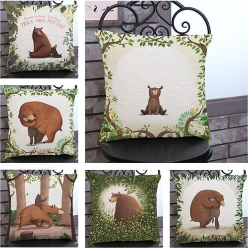 Cartoon Bear Mother And Little Bear Cushion Pillowcase Nordic Forest Animal Painted Style Home Decorative Sofa Throw Pillows