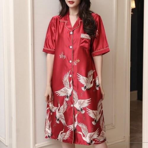 2019summer women new pajamas simulation silk short-sleeved nightdress large size loose shirt sexy ice silk pajamas 19 models l58