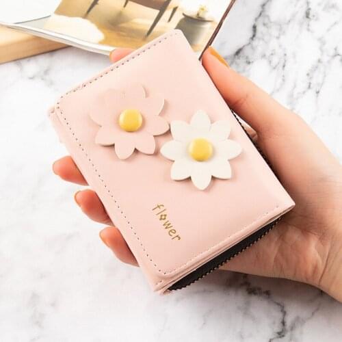 New Cute Flowers Mini Handbags Small Women Leather Wallets Ladies Short Coin Pockets Zipper Multi Card Purse porte monnaie femme