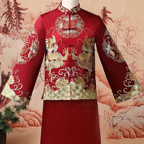 New Dragon Embroidery Bridegroom Costume Wedding Dress Chinese Style Marriage Set Oriental Toast Clothing