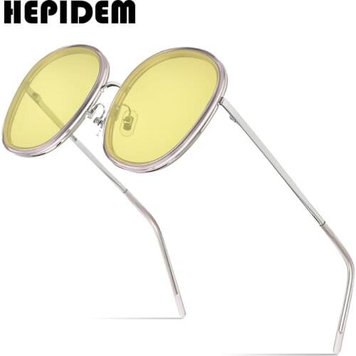 HEPIDEM Round Sunglasses Women 2020 Luxury Brand Design Gentle Fashion Alloy Acetate Sun Glasses Men with Nylon Lens gm 9135