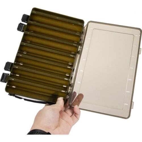 Outdoor Fishing Double-Sided 14-Grid Bait Lure Storage Box with Lock Catch Fishing Gear Tackle Box Accessories