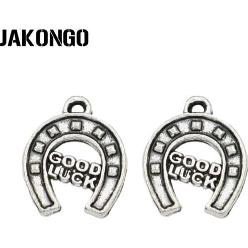 JAKONGO Antique Silver Plated Horseshoe Good Luck Charms Pendant for Jewelry Making Bracelet Accessories DIY 17x15mm 20PCS/lot