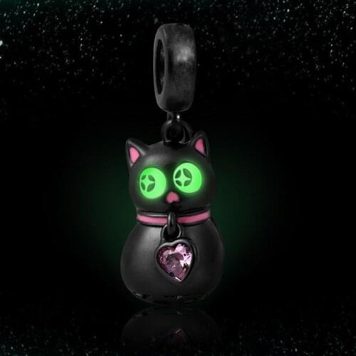 2021 New Fashion Silver 925 Luminous Cat Charm Bead Pendant Fit Original Pandora Bracelets DIY Fine Sterling Jewelry Gift
