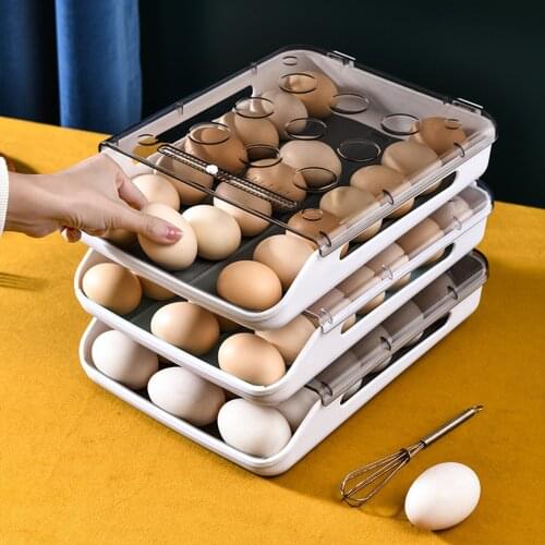 Egg Storage Box Rack Built-in Silicone Pad Plastic Food Preservation Transparent Boxs Organizer Kitchen Eggs Tray