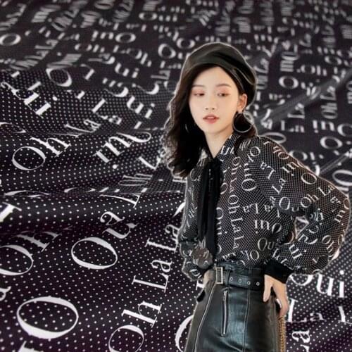 Half Meter Fashion Black Little Round Dot Letters Print Twill Chiffon Fabric For Dress Shirt Ladys Garment No Transparent T1551