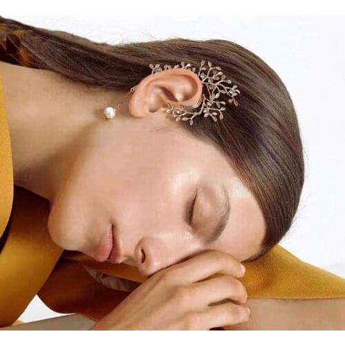 Fashion Asymmetrical Crystal Pearl Ear Hook Clip Earrings Non-Perforated Tassel Ear Clip Ladies Tassel Earrings Jewelry