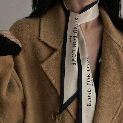Blind for Love French Letters Narrow Long Silk Scarf Accessories Minimalist Retro Ins Wind Gentle and Elegant Tie Hair Ribbon