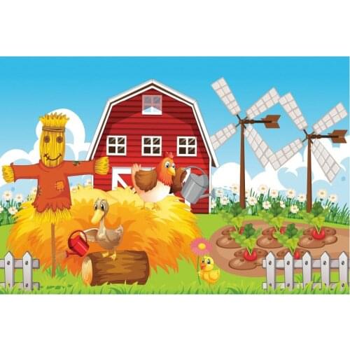 Farm with Scarecrow and Rooster Backdrop Photography Background Celebration Photo Booth Studio Decor