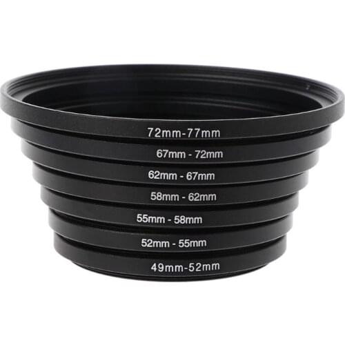 7Pcs/Set 49MM-77MM Universal Black Metal Aluminum Alloy Step-up Ring Common Camera Lens Adapter Filter Set Accessories