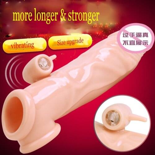 Vibrating penis extender sleeve Reusable Condom Delayed Ejaculation/ Enhance/ Enlargement devices sex toy for men/couples