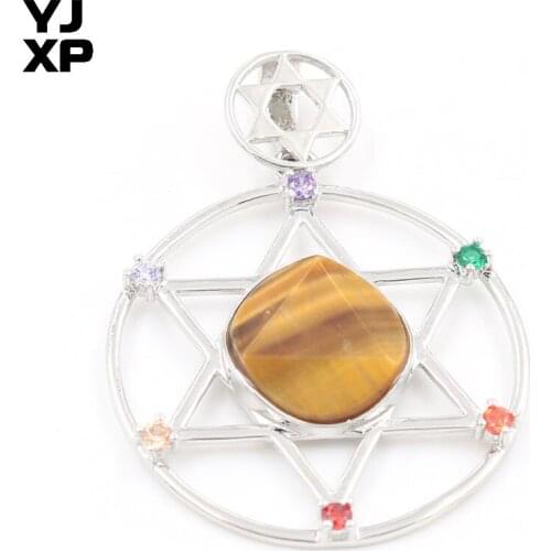 YJXP Silver Plated Plated Star of David with Rhinestone Pendant Natural Tiger Eye Stone Meditation Jewelry