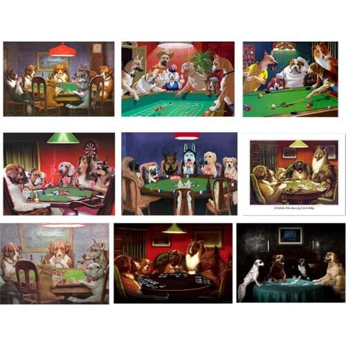 Dogs Playing Pool Funny Poster Jack The Ripper Vintage Canvas Print Man Cave Decoration Painting Picture Gaming Room Wall Decor