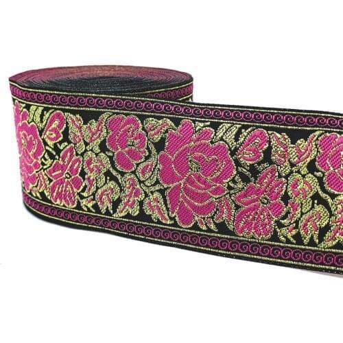 ZERZEEMOOY 2 inch 50MM 9YARD Woven Jacquard Ribbon Gold Wire And Pink Rose Handmade Accessories MZZD19060406