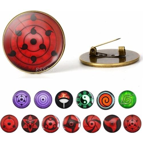 Anime Naruto Sharingan Eye Badge Cartoon Brooch Glass Cabochon Dome Jewelry Bronze Brooch Cosplay Fashion Accessories Gifts