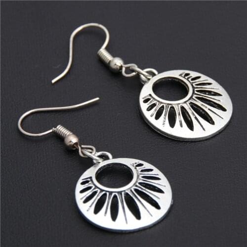 1Pair(2Pcs) Silver Color Round Hollow Charms Dangle Drop Earring Handmade Diy For Friendship Gift Simple Jewelry E1952