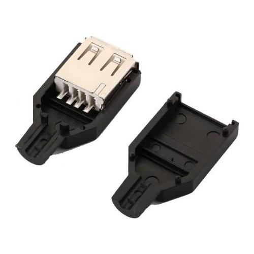 10pcs Type A Female USB 4 Pin Plug Socket Connector With Black Plastic Cover