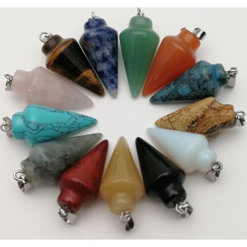 Fashion good quautity mixed natural stone pendulum charms circular Cone Pendant for jewelry making 12pcs wholesale free shipping