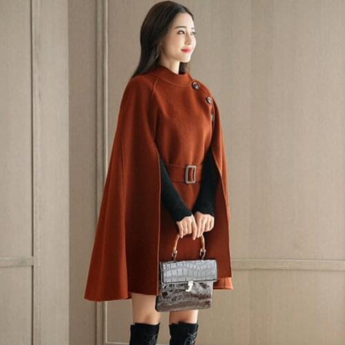 2018 New Autumn Female Woolen Capes Ponchos Fashion Slim Mediun Long Single Breasted Coats Women Woolen Blends Jackets FP1439