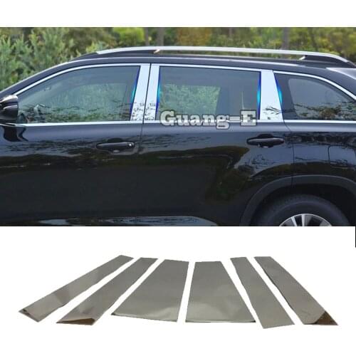 For Toyota Highlander 2015 2016 2017 Car Sticker Stainless Steel Garnish Pillar Windows Middle Strip Trim Frame Lamp 6pcs
