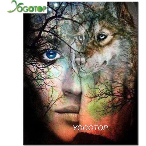 YOGOTOP 5D DIY Full Square/Round Drill Diamond Painting Abstract scenery Rhinestone Mosaic Embroidery Home Decor Face Wolf YY266