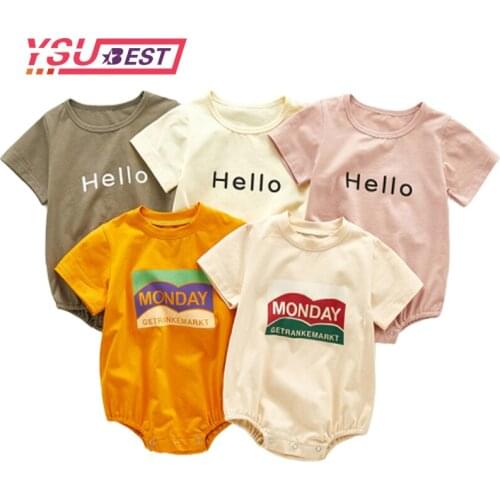 Summer Newborn Bodysuit Baby English Alphabet Hello Printed Pattern Cotton Short-sleeved Robe Out Bodysuit Baby Girl Bodysuits