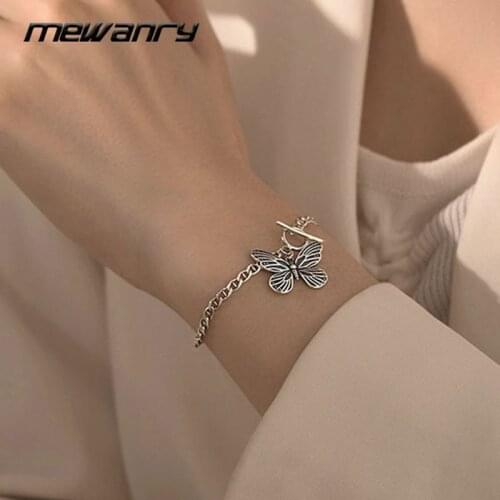Mewanry 925 Sterling Silver One Word Buckle Butterfly Sweet Bracelet Fashion Vintage Party Bride Jewelry Birthday Gift for Women