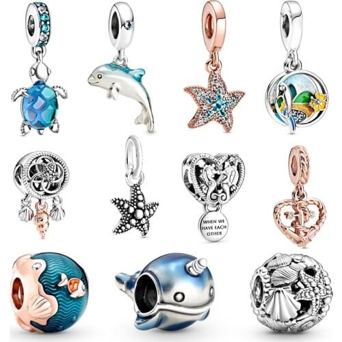 2Pcs/Lot Tortoise Dolphin Starfish Beads Pendant Charms Fit Original DIY Bracelets Necklaces for Women Kids Jewelry 2021 New